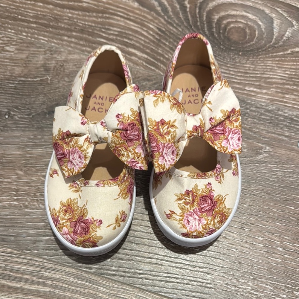 Janie and Jack Cream Pink Dress Shoes Floral Mary Jane